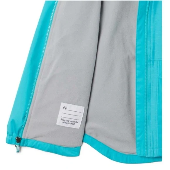 NEW Girls Columbia Fleece-Lined Waterproof Rain Jacket, Aqua - Picture 3 of 3